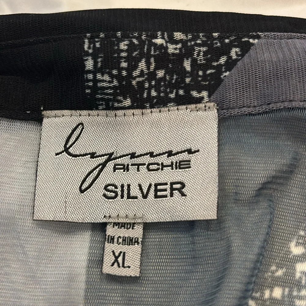 Lynn Ritchie Silver Mesh Sheer Duster Cardigan XL Geometric - Picture 6 of 6